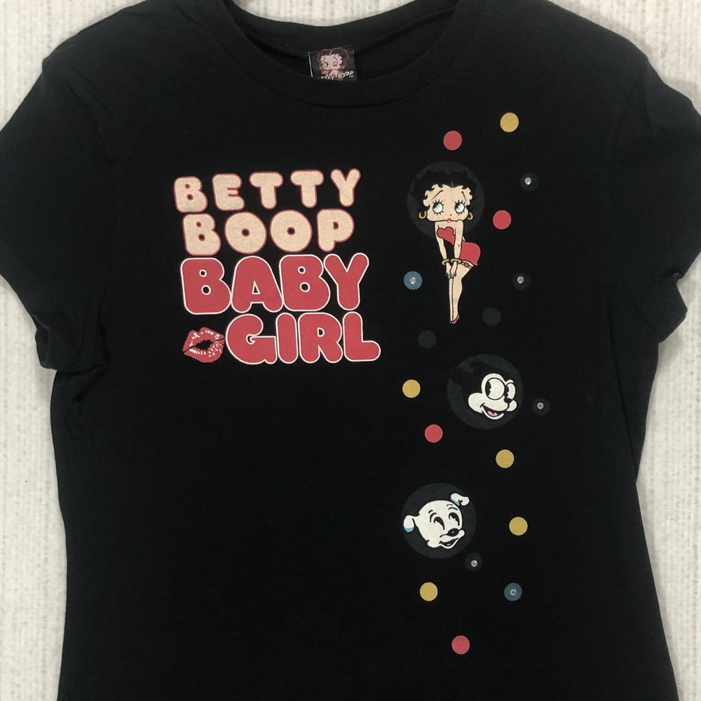 Betty Boop Baby Girl Black Graphic T-Shirt Rhinestone Vintage Style‎ XX-Large